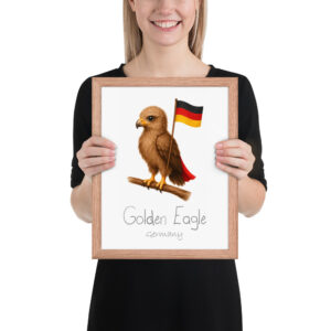 Golden Eagle Germany national animal framed print, red oak frame 11×14