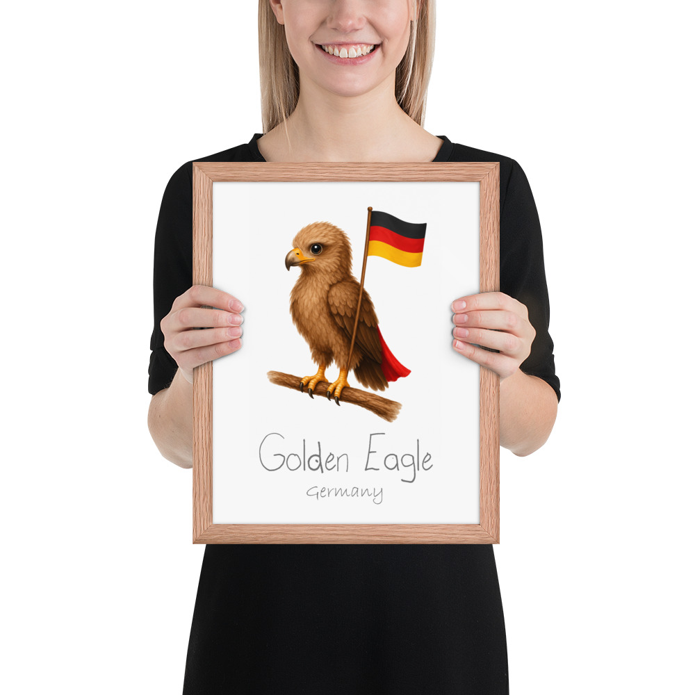 Golden Eagle Germany national animal framed print, red oak frame 11×14