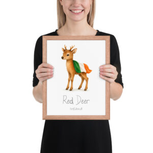 Red Deer Ireland national animal framed print, red oak frame 11×14