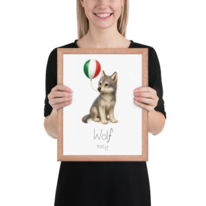 Wolf Italy national animal framed print, red oak frame 11×14