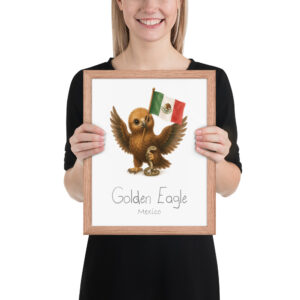 Golden Eagle Mexico national animal framed print, red oak frame 11×14