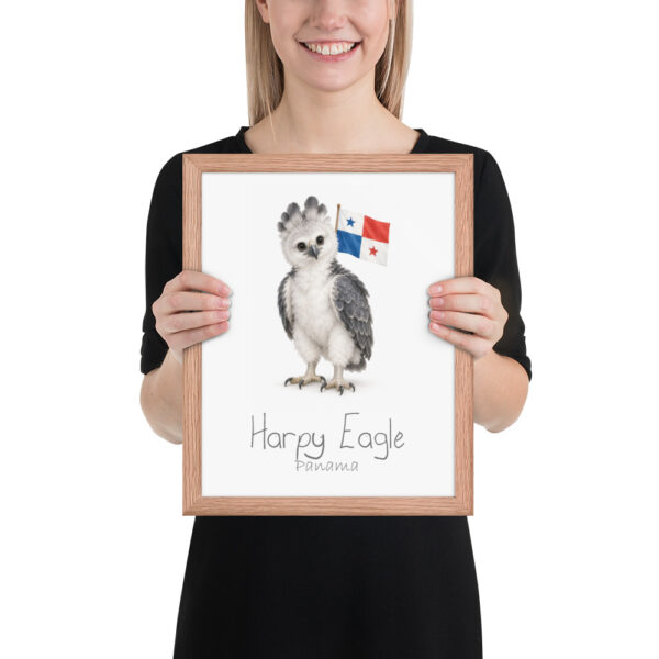 Harpy Eagle Panama national animal framed print, red oak frame 11×14