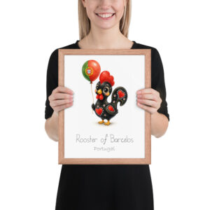 Rooster of Barcelos Portugal national animal framed print, red oak frame 11×14