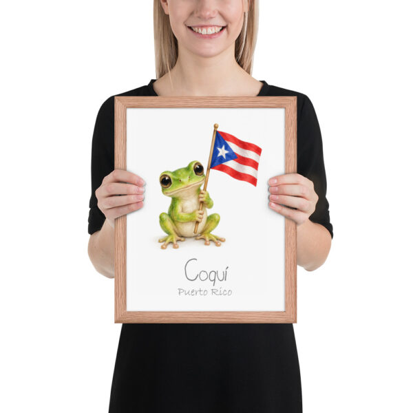 Coquí Puerto Rico national animal framed print, red oak frame 11×14 Coquí Puerto Rico national animal framed print, red oak frame 11×14