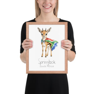 Springbok South Africa national animal framed print, red oak frame 11×14