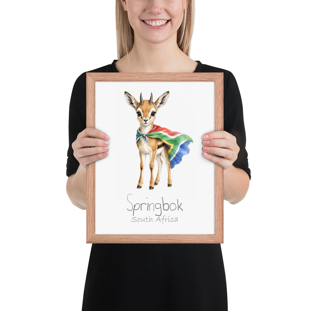 Springbok South Africa national animal framed print, red oak frame 11×14