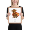 Bull Spain national animal framed print, red oak frame 11×14
