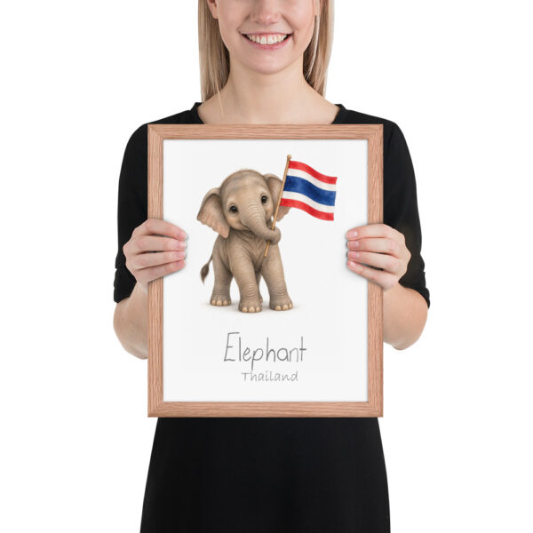 Elephant Thailand national animal framed print, red oak frame 11×14