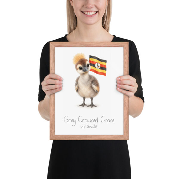 Crowned Crane Uganda national animal framed print, red oak frame 11×14