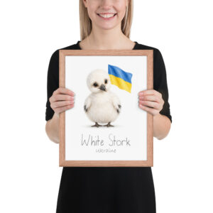 White Stork Ukraine national animal framed print, red oak frame 11×14 White Stork Ukraine national animal framed print, red oak frame 11×14