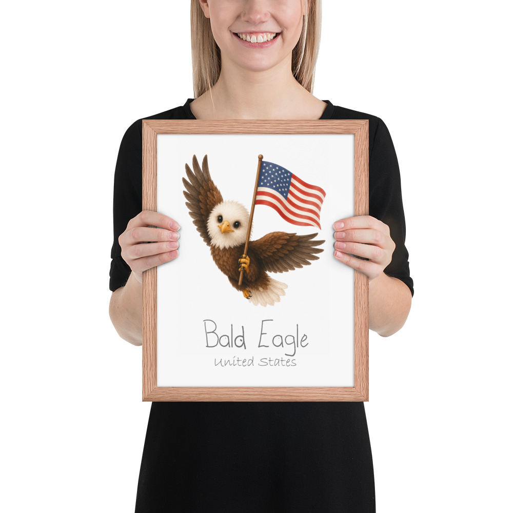 Bald Eagle United States national animal framed print, red oak frame 11×14