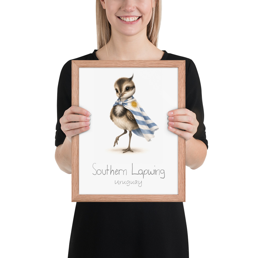 Southern Lapwing Uruguay national animal framed print, red oak frame 11×14