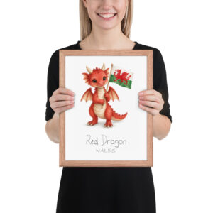 Red Dragon Wales national animal framed print, red oak frame 11×14 Red Dragon Wales national animal framed print, red oak frame 11×14