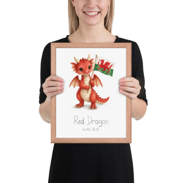Red Dragon Wales national animal framed print, red oak frame 11×14 Red Dragon Wales national animal framed print, red oak frame 11×14