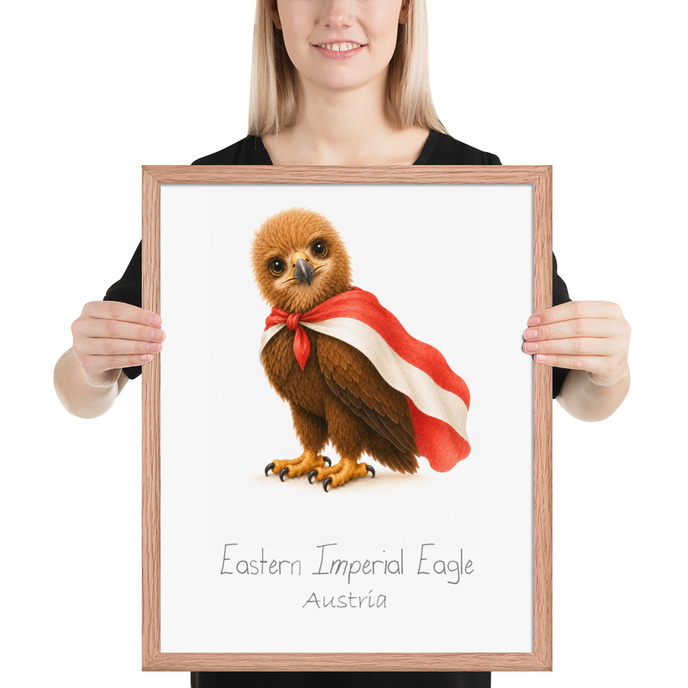 Eastern Imperial Eagle Austria national animal framed print, red oak frame 16×20