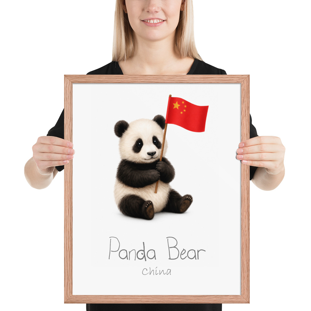 Panda Bear China national animal framed print, red oak frame 16×20