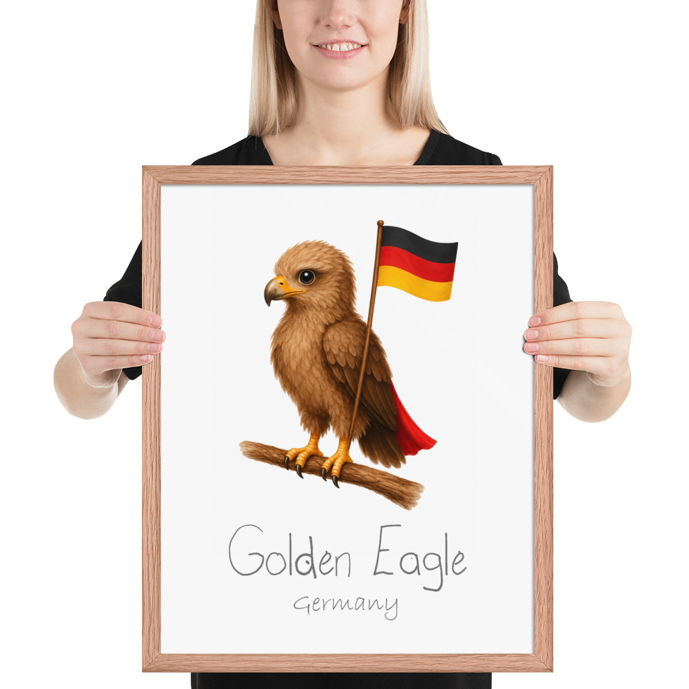 Golden Eagle Germany national animal framed print, red oak frame 16×20