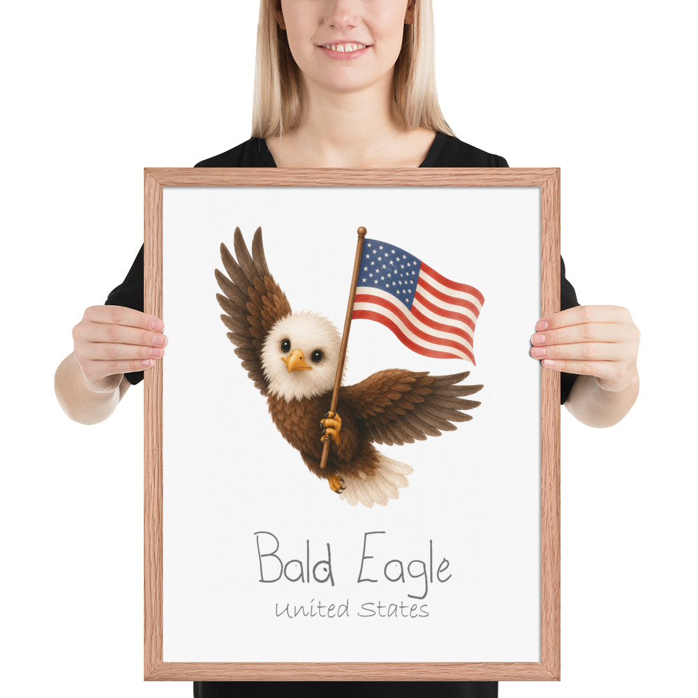 Bald Eagle United States national animal framed print, red oak frame 16×20