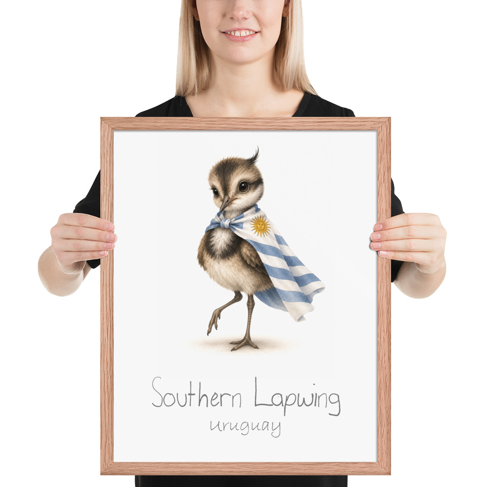 Southern Lapwing Uruguay national animal framed print, red oak frame 16×20