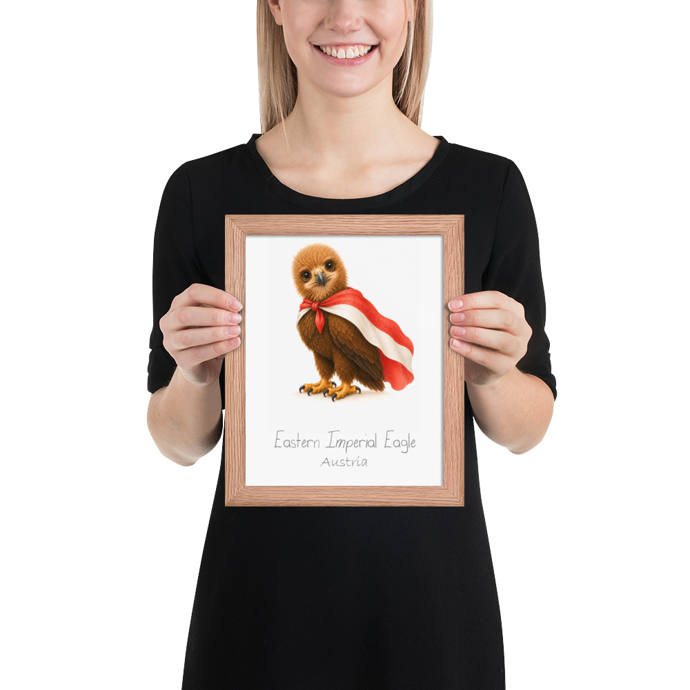 Eastern Imperial Eagle Austria national animal framed print, red oak frame 8×10