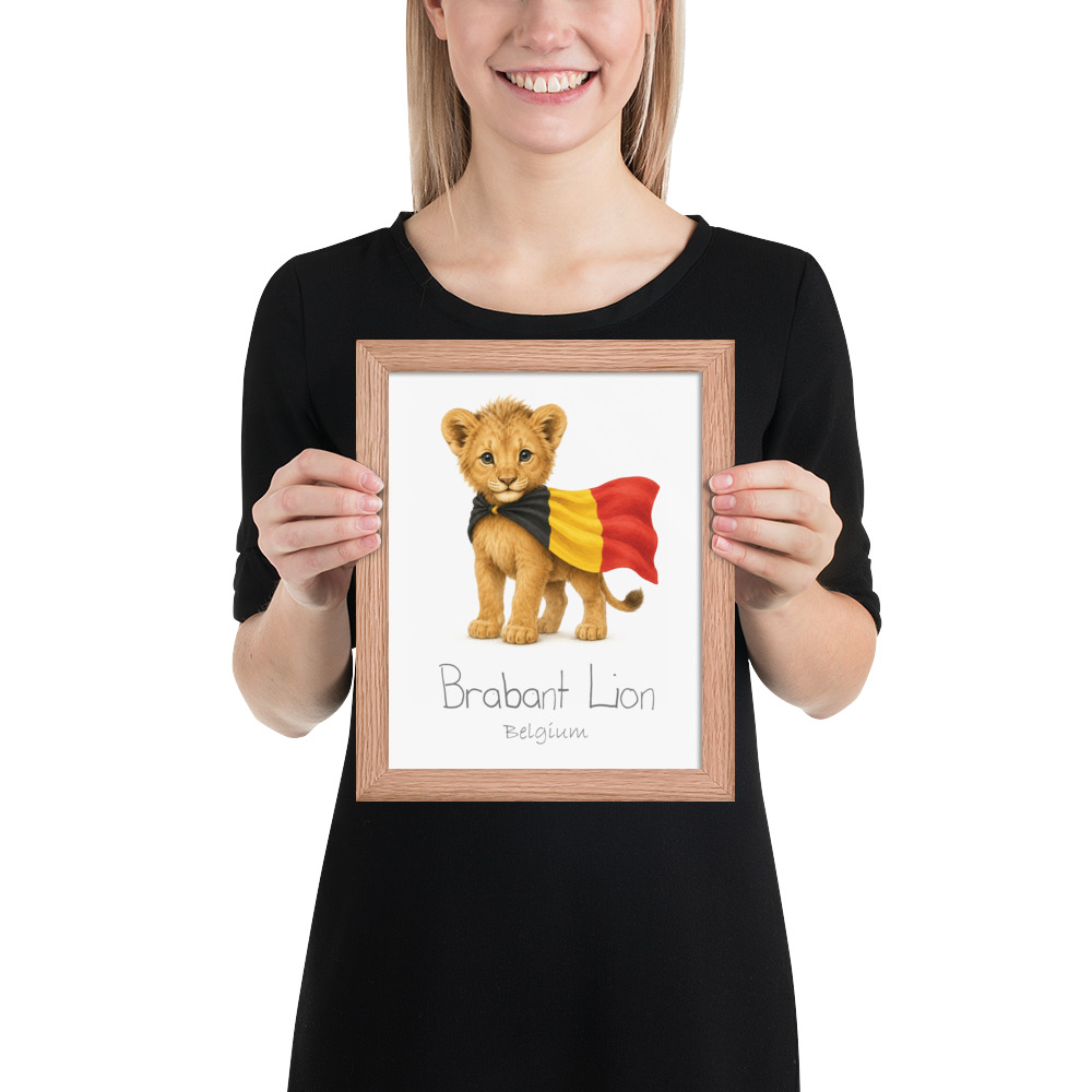 Brabant Lion Belgium national animal framed print, red oak frame 8×10
