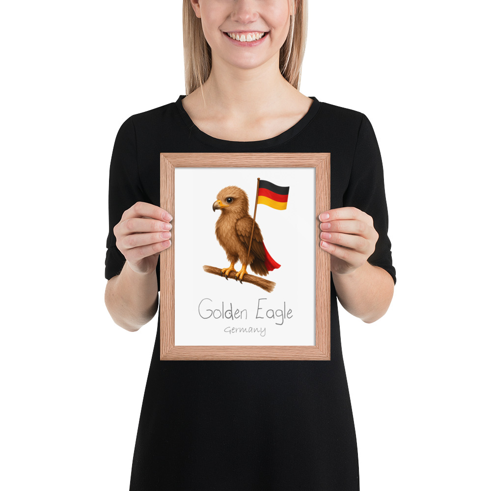 Golden Eagle Germany national animal framed print, red oak frame 8×10