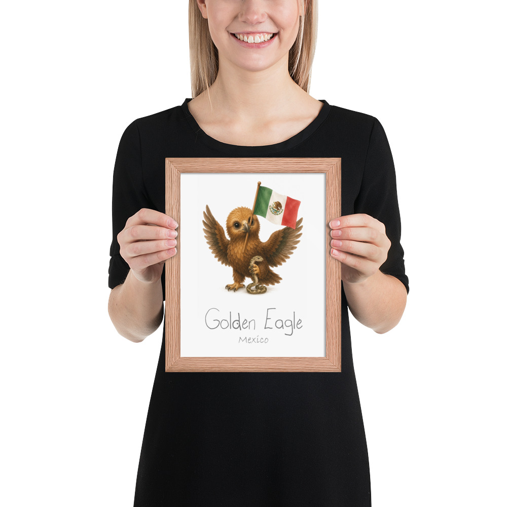 Golden Eagle Mexico national animal framed print, red oak frame 8×10