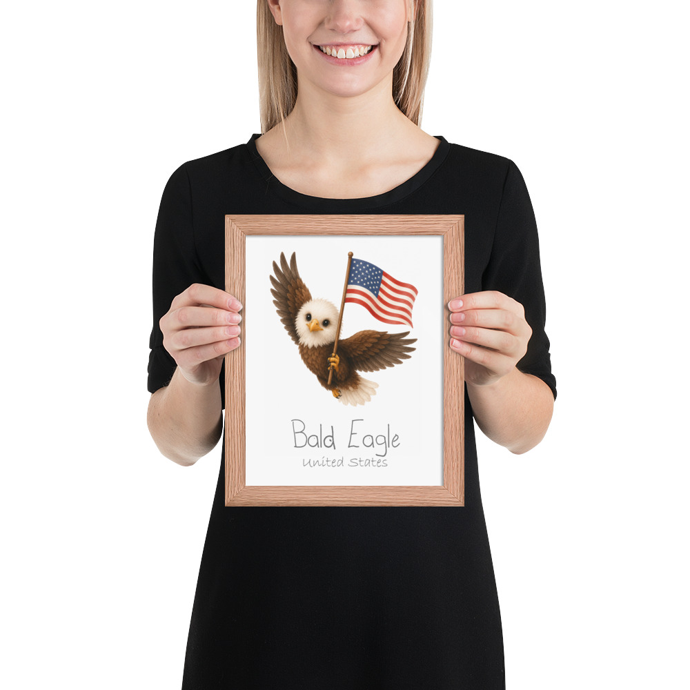 Bald Eagle United States national animal framed print, red oak frame 8×10