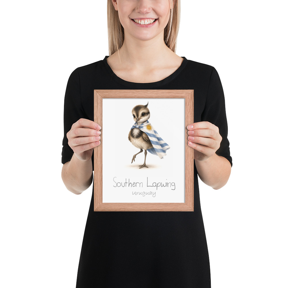 Southern Lapwing Uruguay national animal framed print, red oak frame 8×10