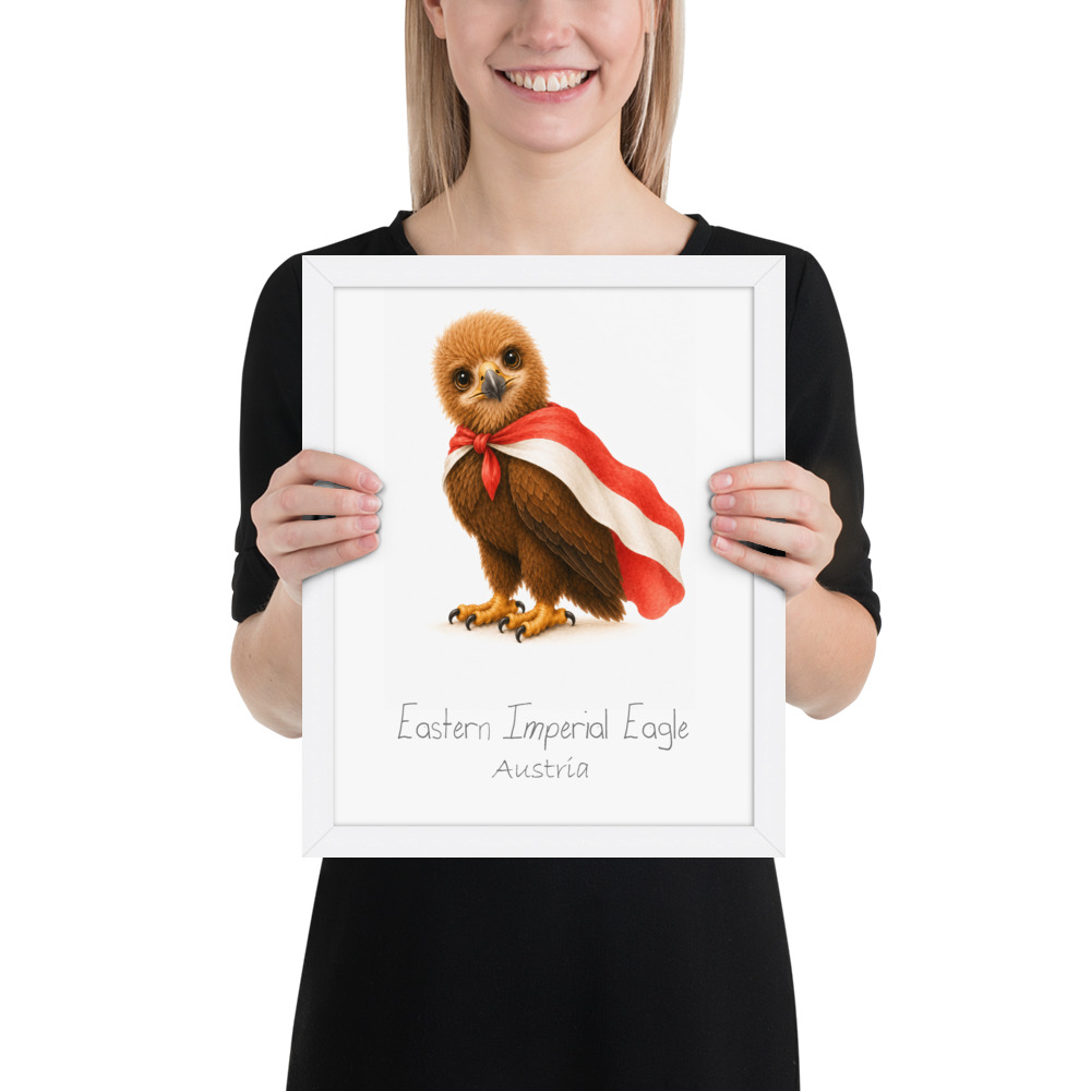 Eastern Imperial Eagle Austria national animal framed print, white frame 11×14