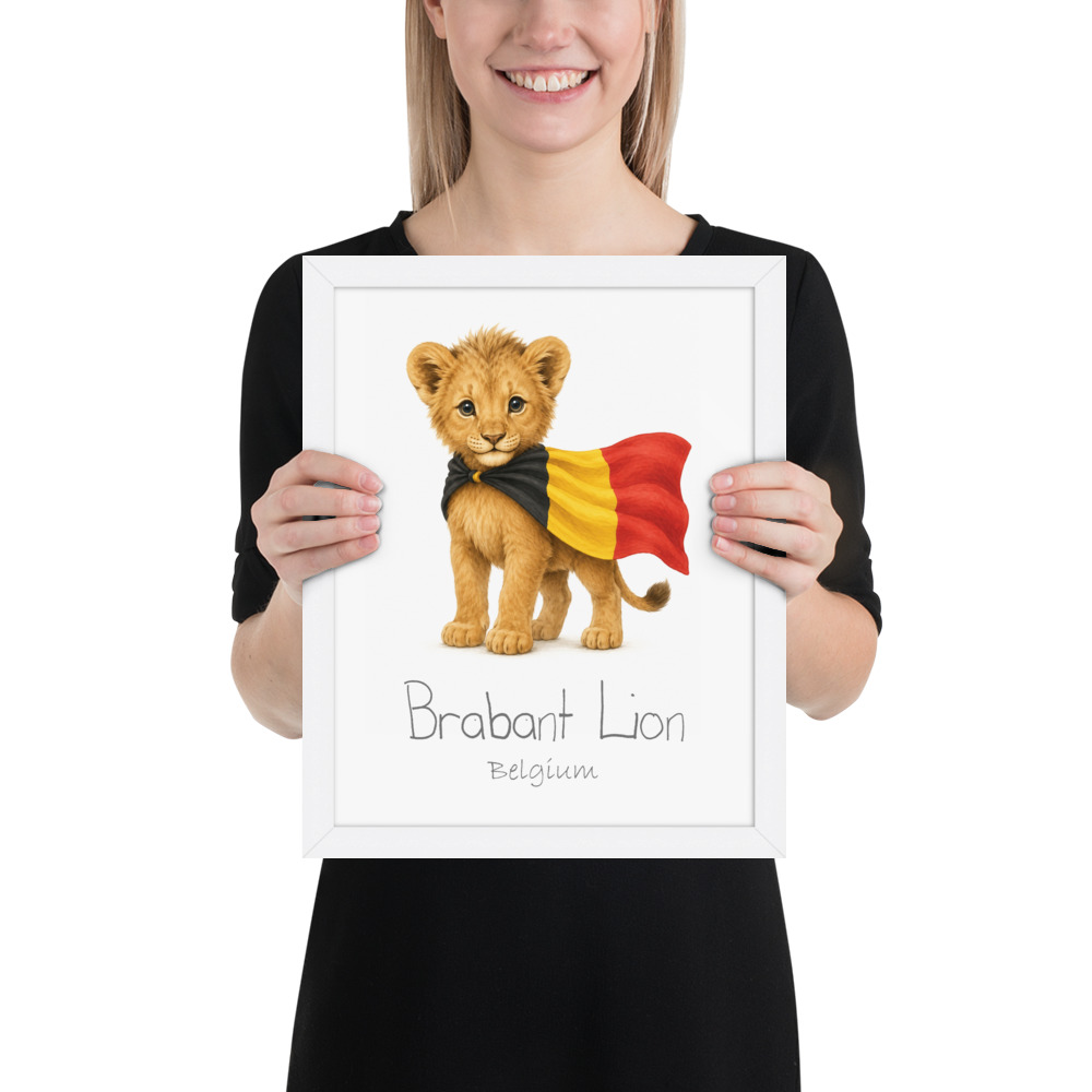 Brabant Lion Belgium national animal framed print, white frame 11×14