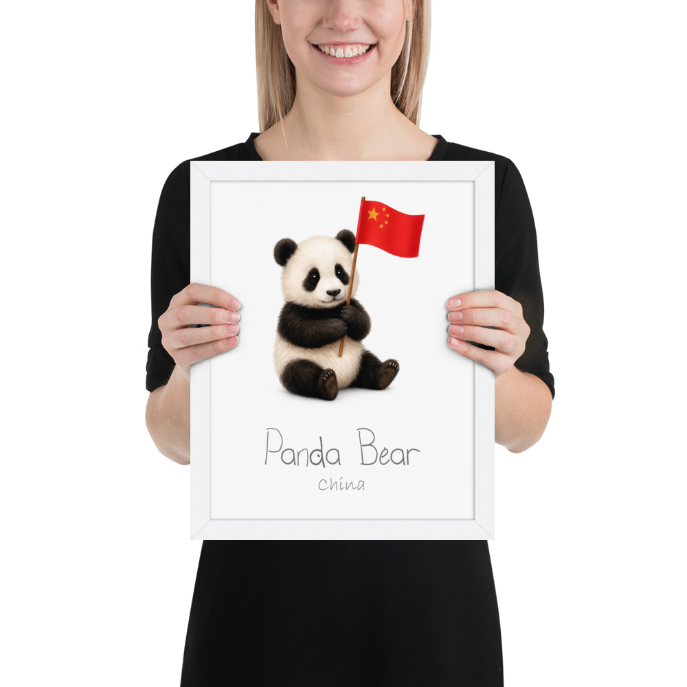 Panda Bear China national animal framed print, white frame 11×14