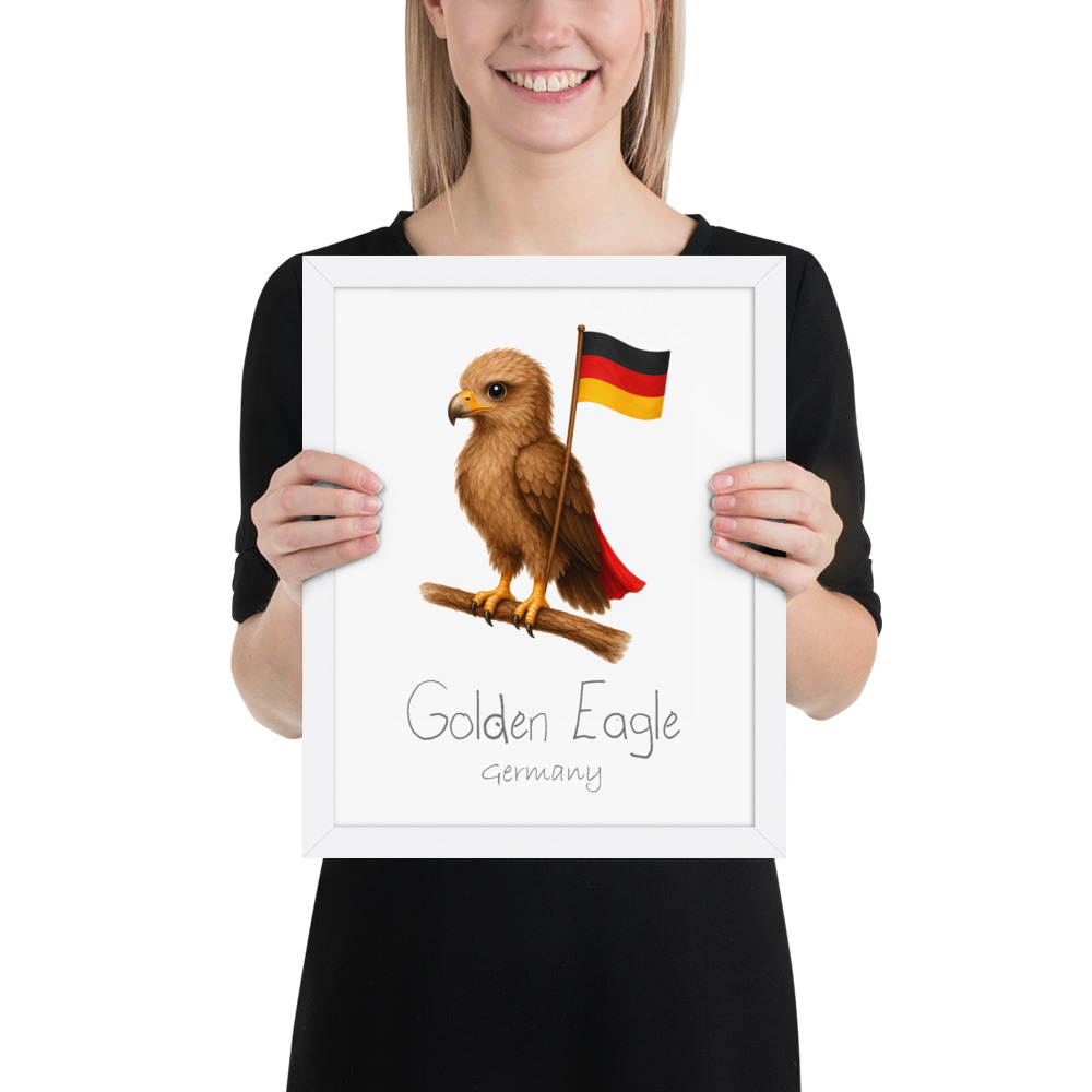 Golden Eagle Germany national animal framed print, white frame 11×14