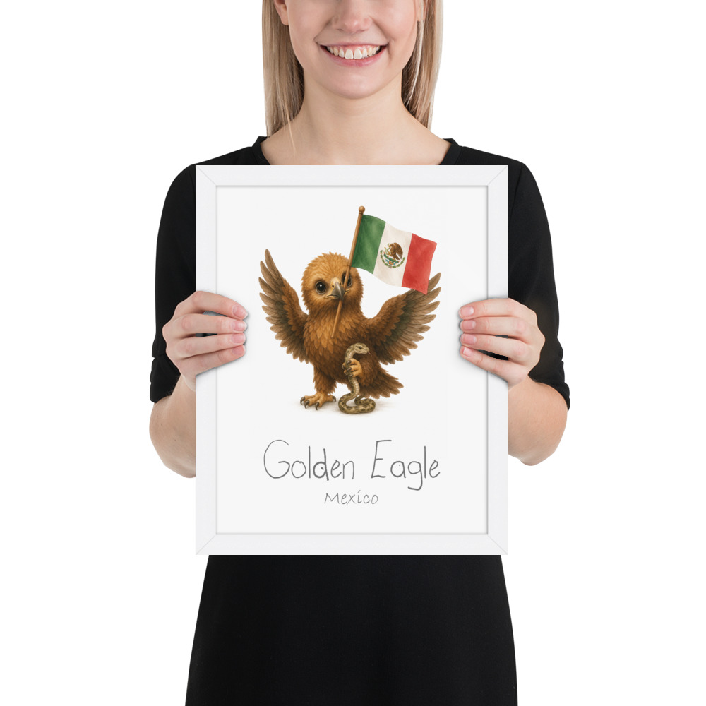 Golden Eagle Mexico national animal framed print, white frame 11×14