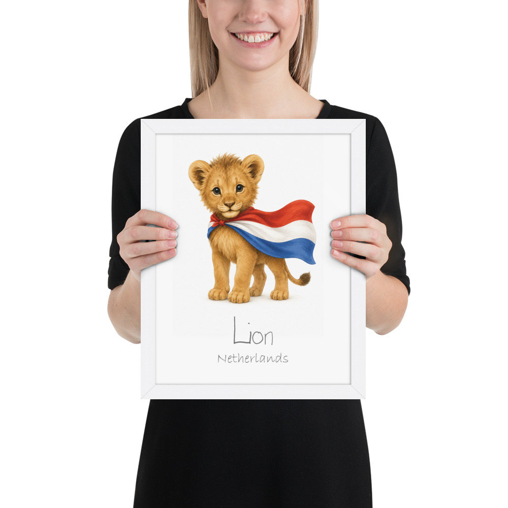 Lion Netherlands national animal framed print, white frame 11×14