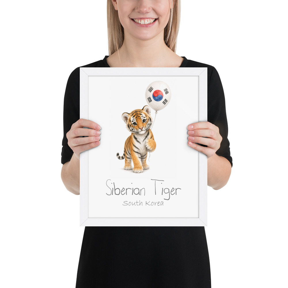 Siberian Tiger South Korea national animal framed print, white frame 11×14