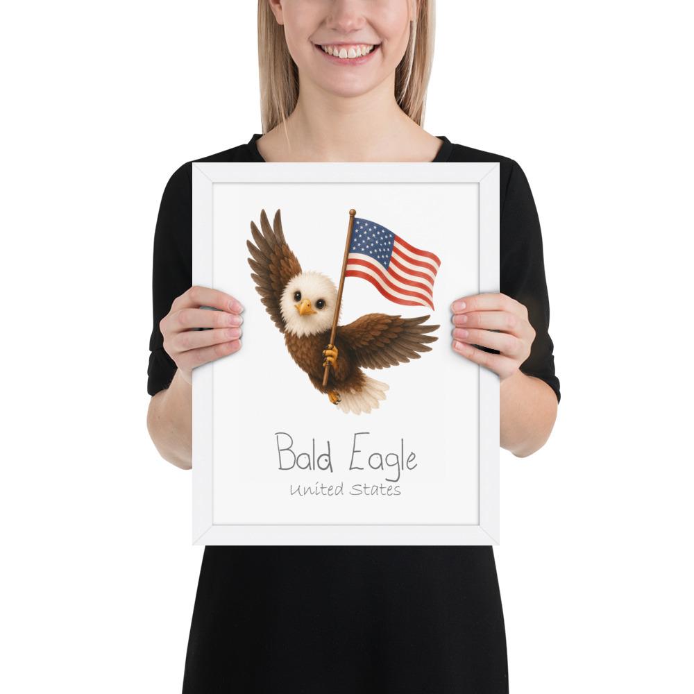 Bald Eagle United States national animal framed print, white frame 11×14
