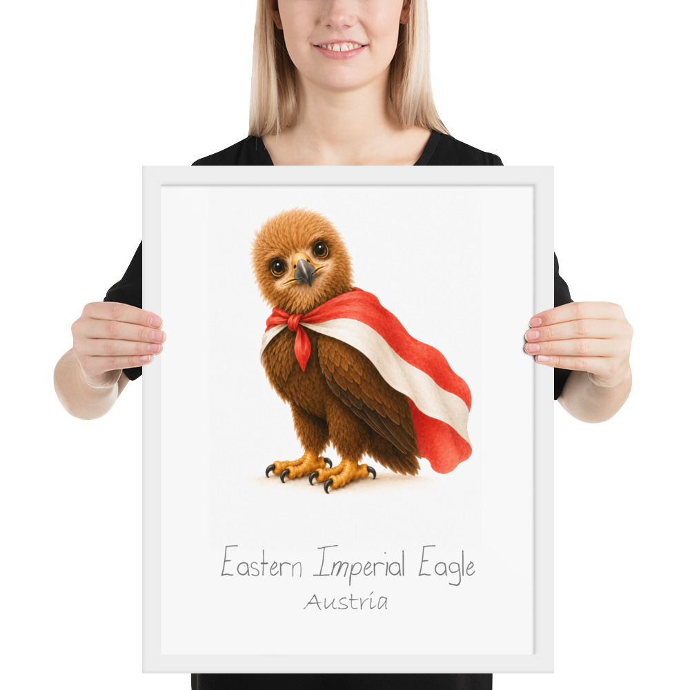 Eastern Imperial Eagle Austria national animal framed print, white frame 16×20