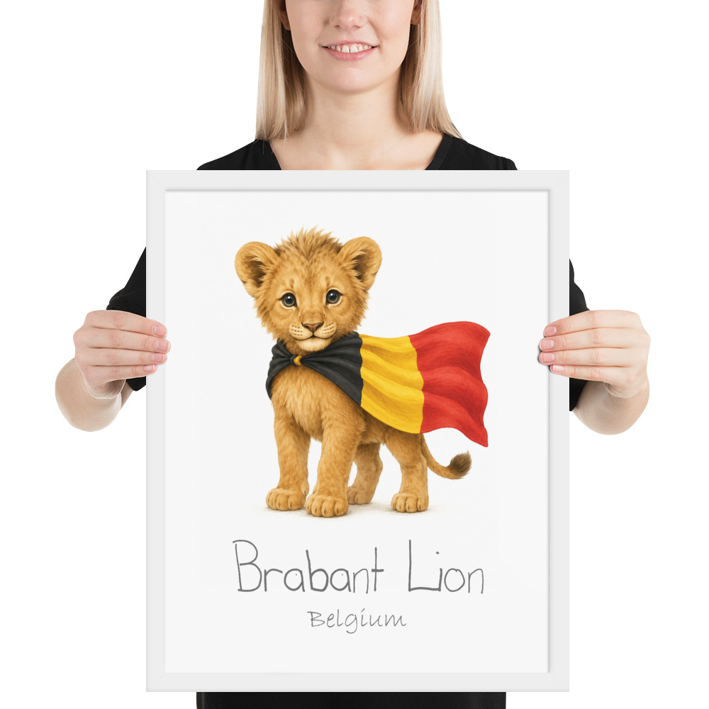 Brabant Lion Belgium national animal framed print, white frame 16×20