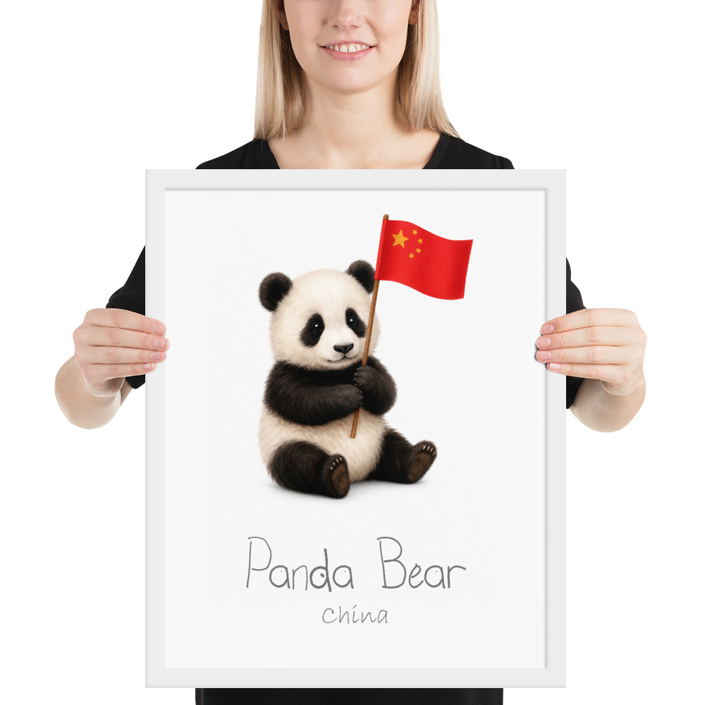 Panda Bear China national animal framed print, white frame 16×20
