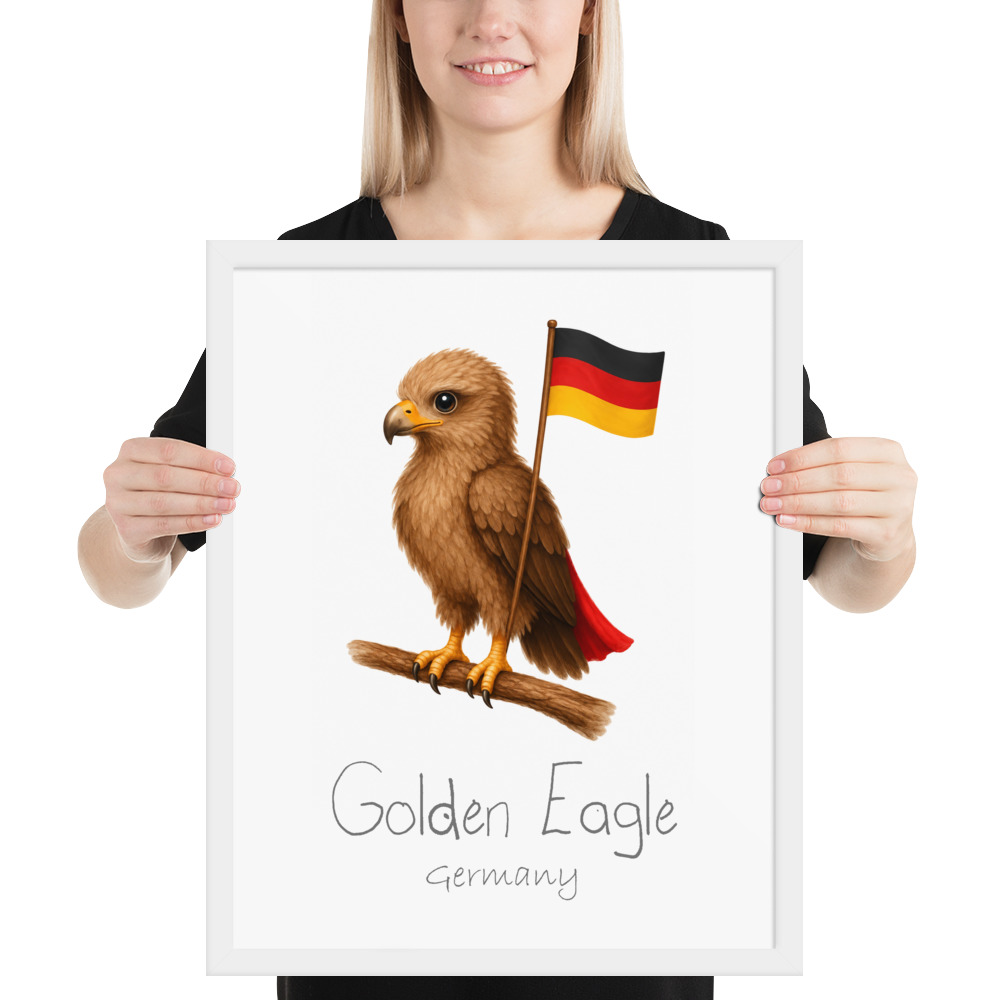 Golden Eagle Germany national animal framed print, white frame 16×20