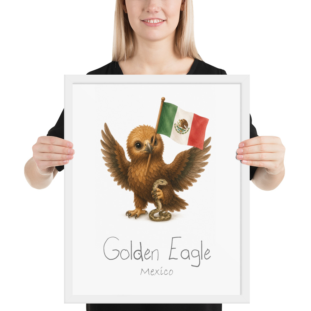 Golden Eagle Mexico national animal framed print, white frame 16×20
