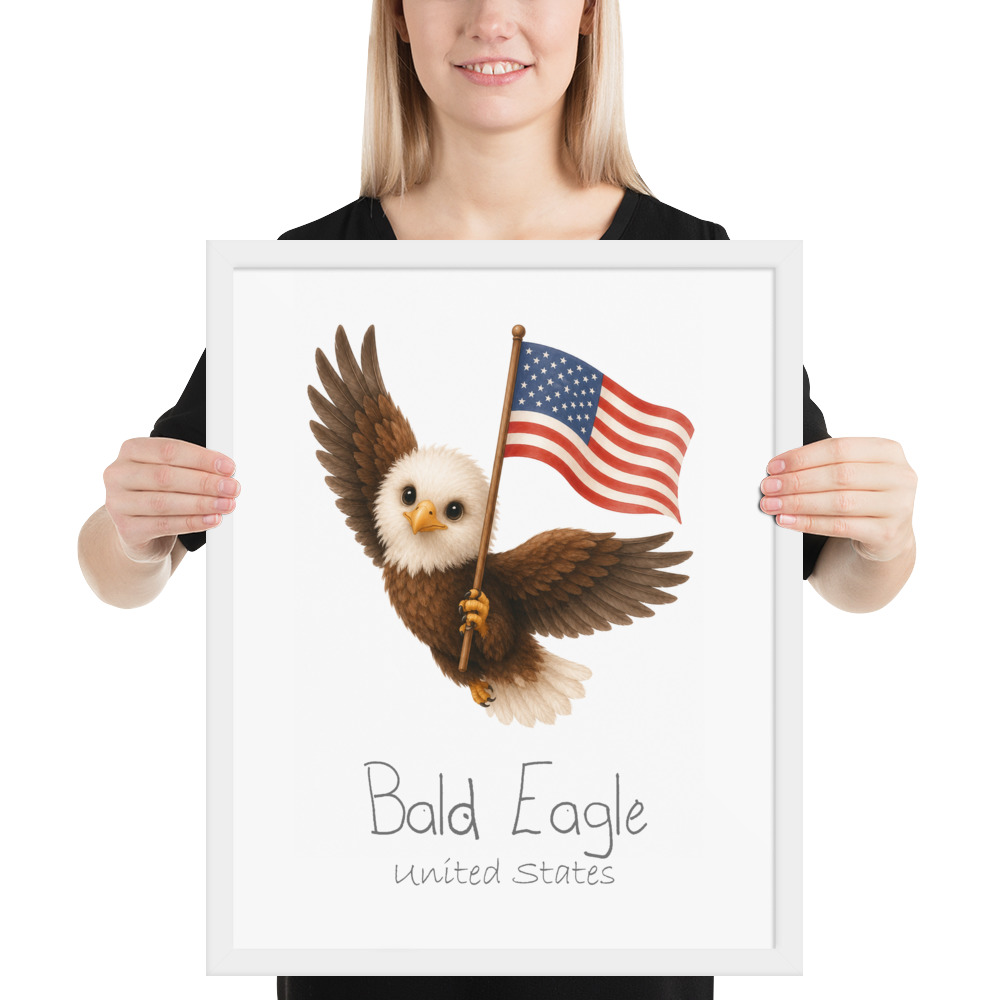 Bald Eagle United States national animal framed print, white frame 16×20