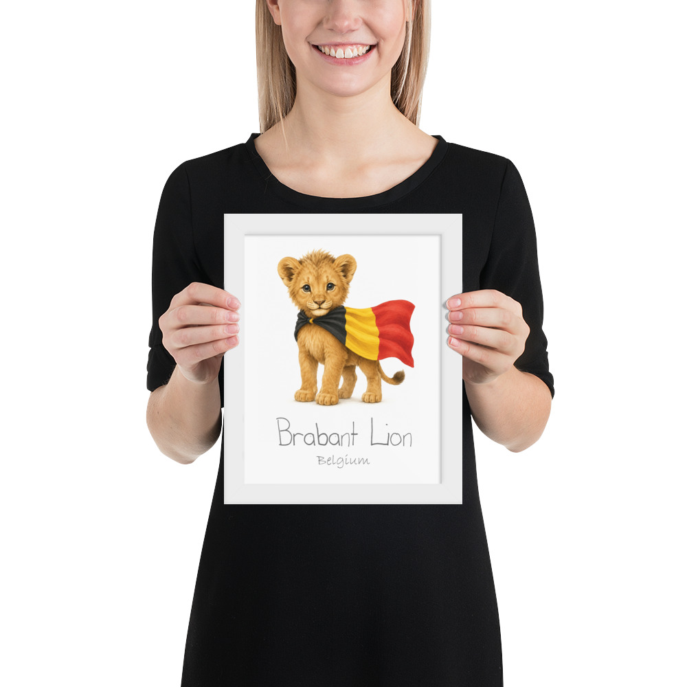 Brabant Lion Belgium national animal framed print, white frame 8×10