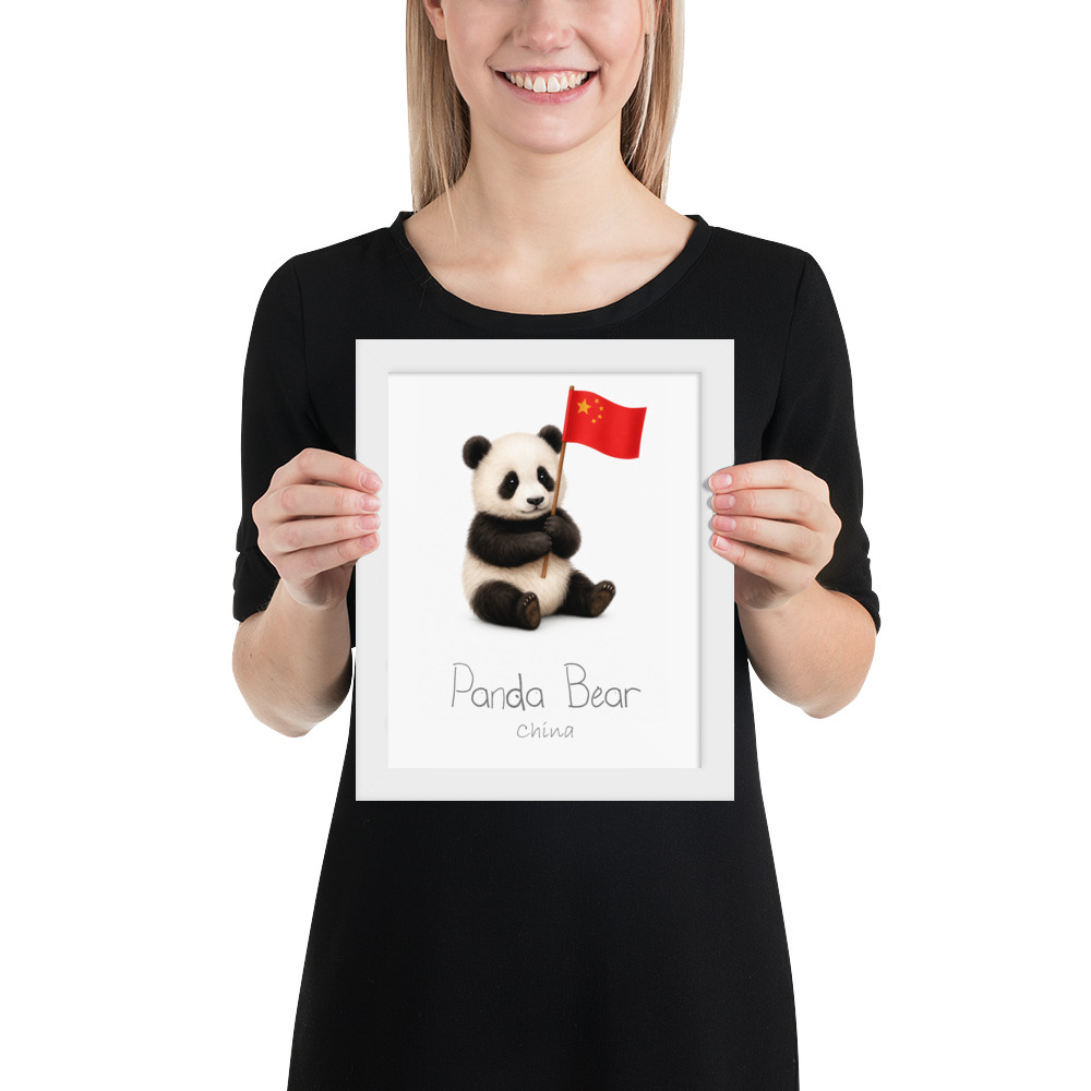 Panda Bear China national animal framed print, white frame 8×10