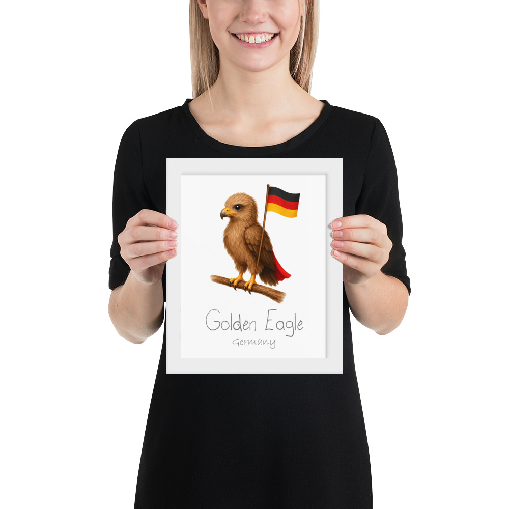 Golden Eagle Germany national animal framed print, white frame 8×10