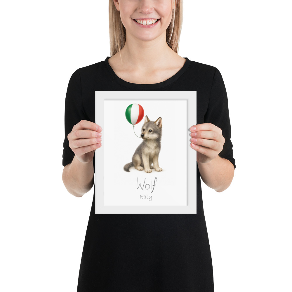 Wolf Italy national animal framed print, white frame 8×10
