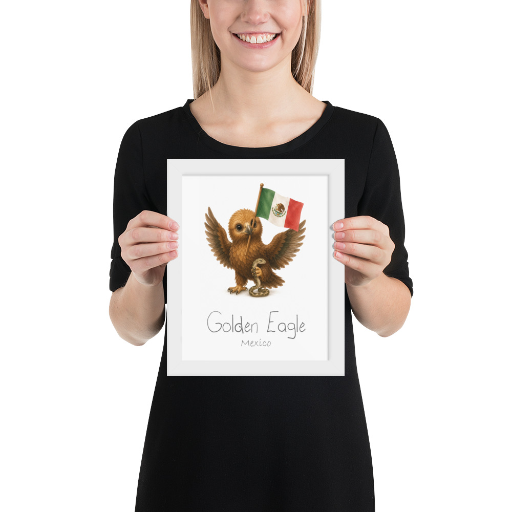 Golden Eagle Mexico national animal framed print, white frame 8×10