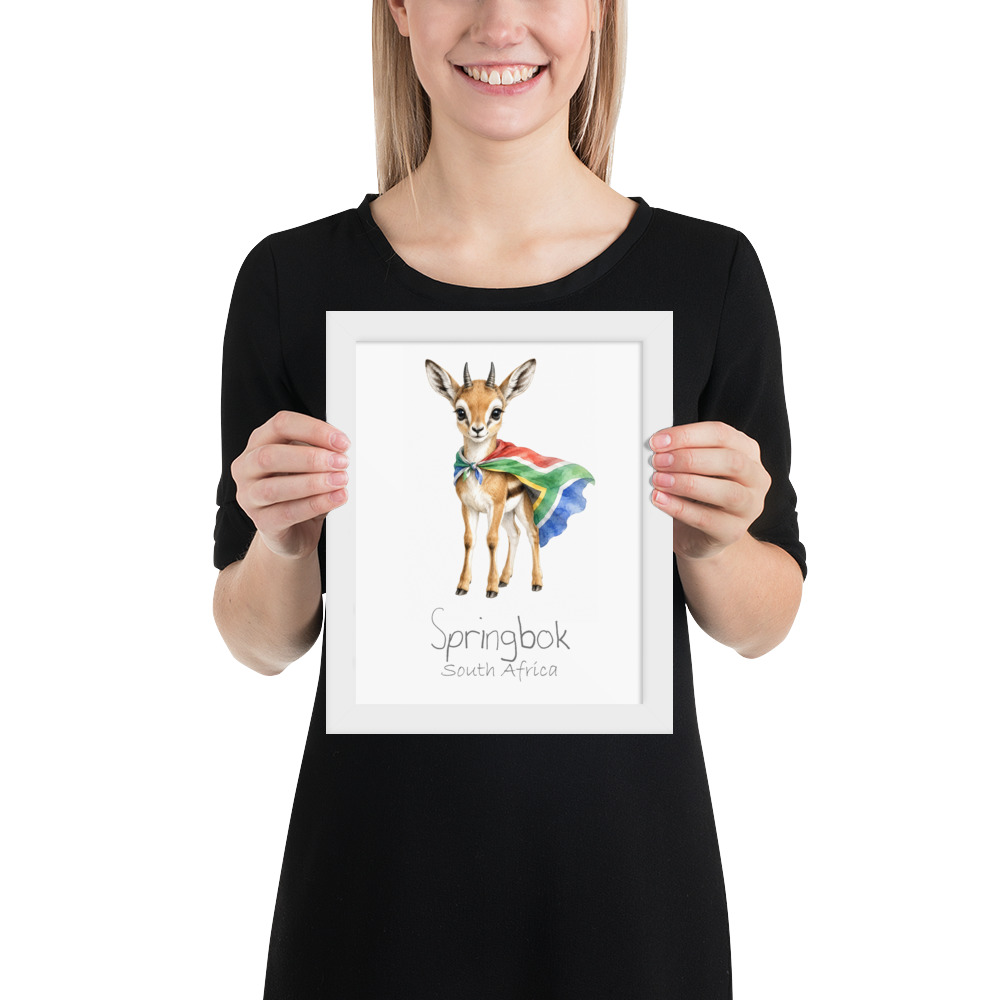 Springbok South Africa national animal framed print, white frame 8×10