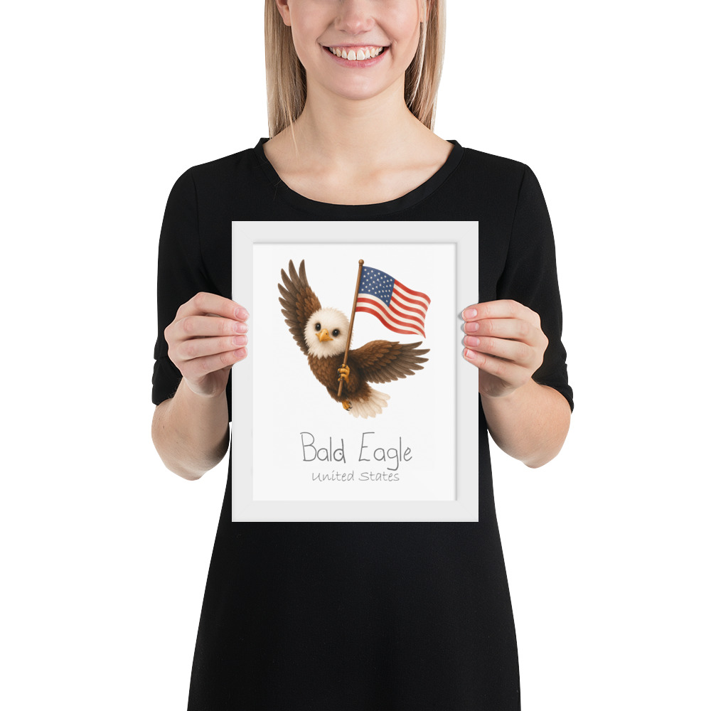 Bald Eagle United States national animal framed print, white frame 8×10